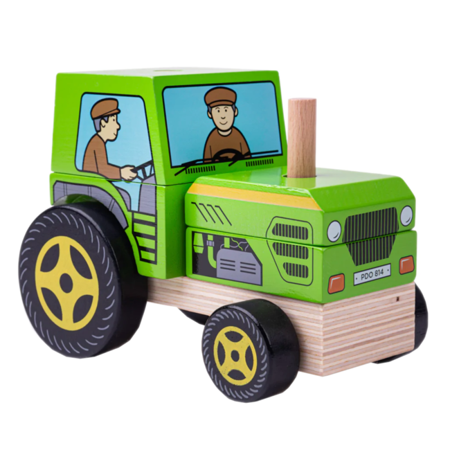 BigJigs Stapelfiguur - Tractor - Hout - 12x17x10cm