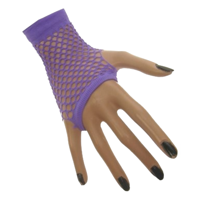 PartyXplosion Handschoenen - Paars - Vingerloos - Net - Kort - Fluor / neon