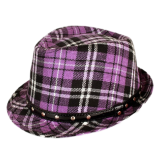 PartyXplosion Hoed - Deukhoed - Schotse ruit - Paars