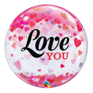 Qualatex Folieballon - Love you - Confetti hearts - Bubble - 56cm - Zonder vulling