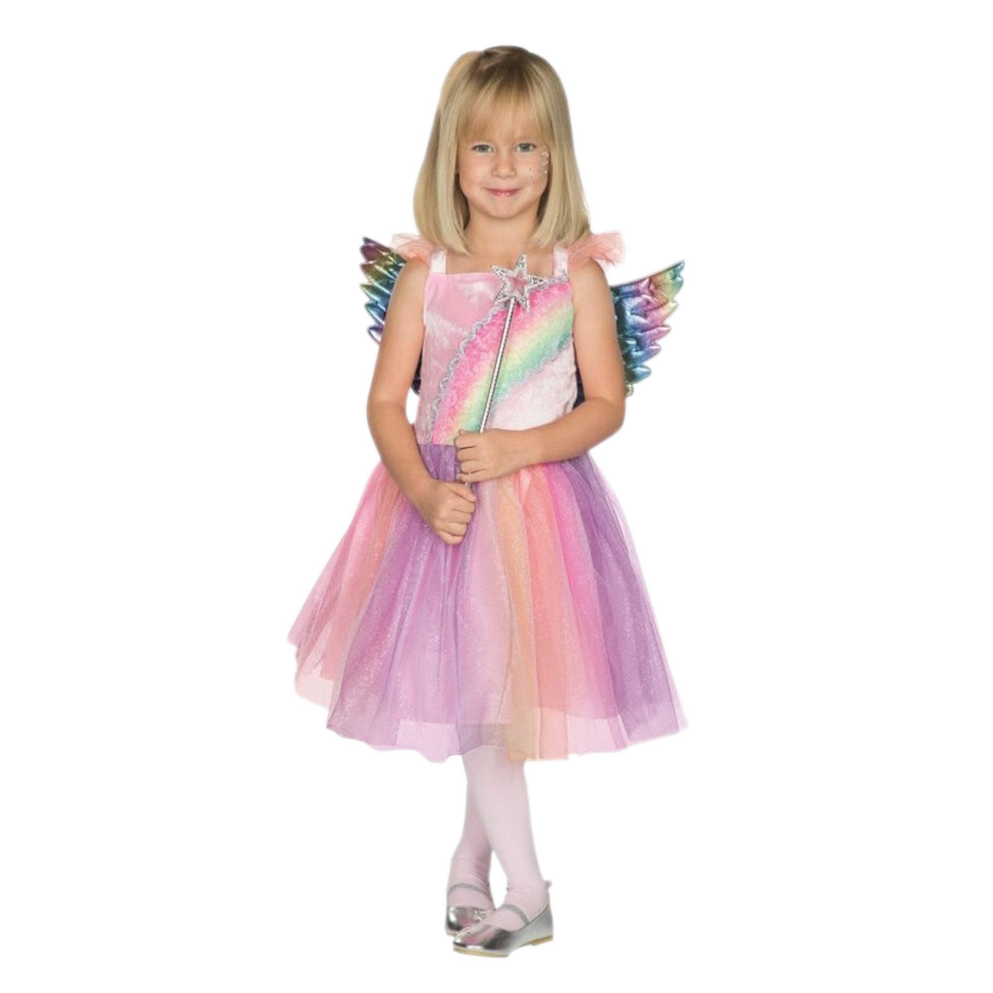 Kostuum - Fee - Jurk - Regenboog - Met vleugels - 2dlg. - mt.104