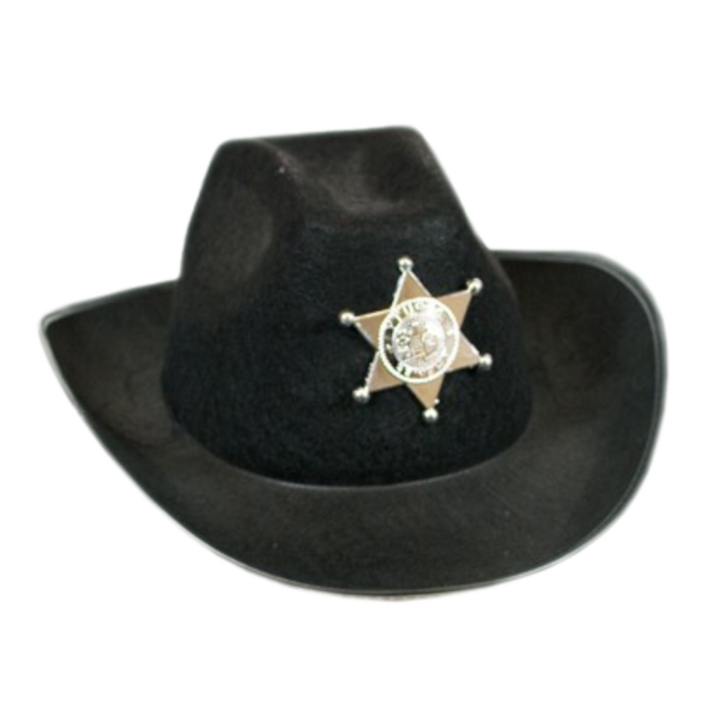 Haza-Witbaard Hoed - Cowboy - Dallas - Zwart - Met sheriffster - Vilt