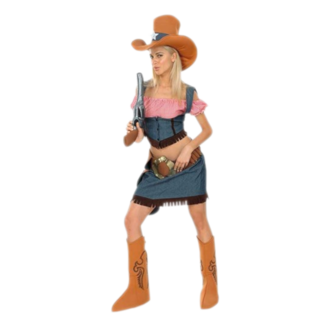 Haza-Witbaard Kostuum - Cowgirl - Blauw, bruin, rood - M/L