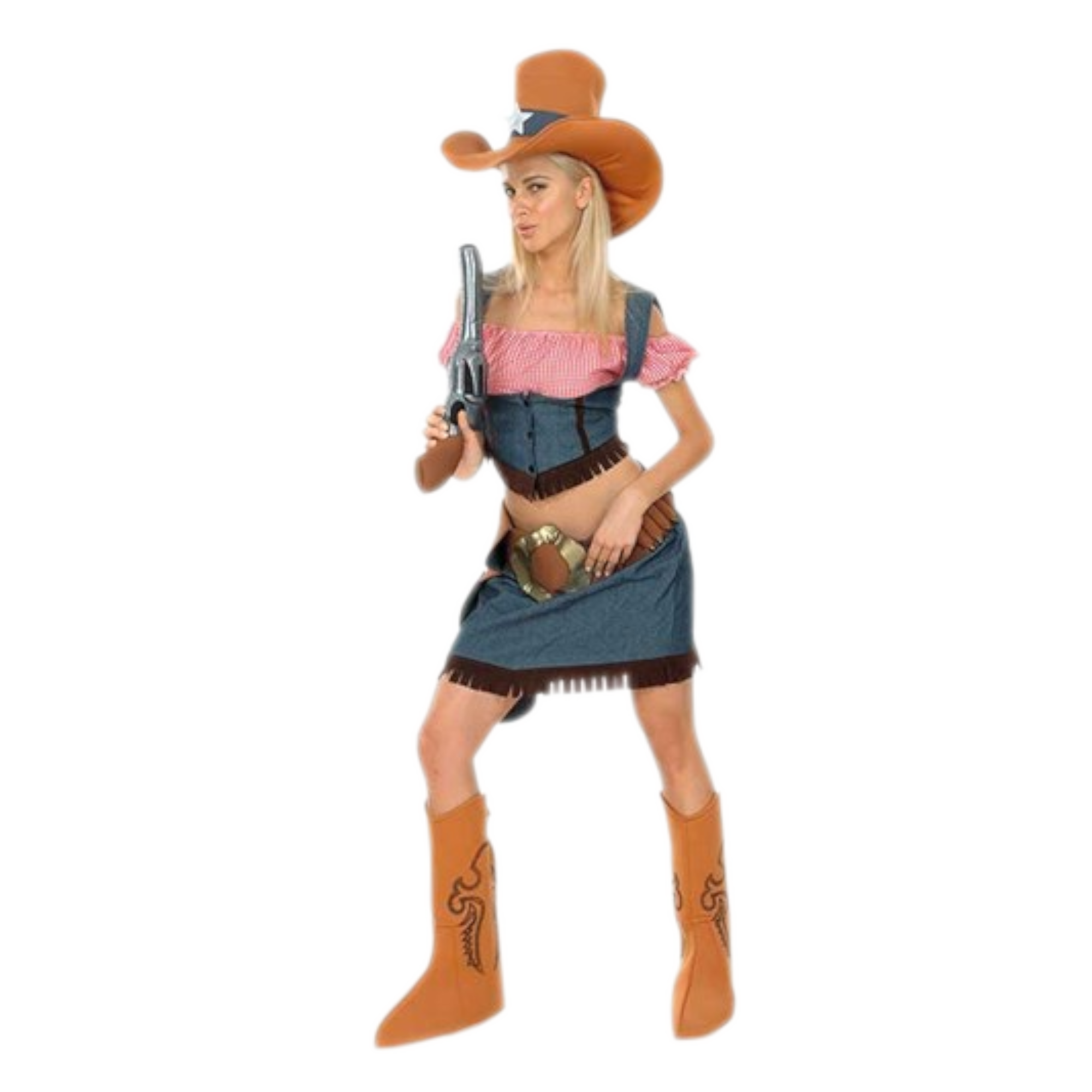 Kostuum - Cowgirl - Blauw, bruin, rood - M/L