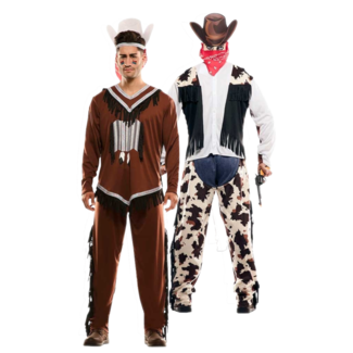 Haza-Witbaard Kostuum - Indiaan & cowboy in 1 - Dubbel - M/L