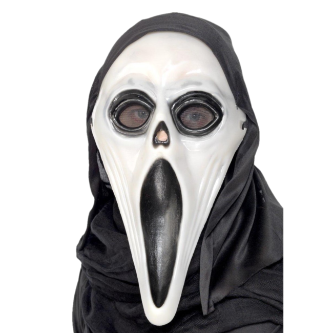 Smiffys Masker - Screamer - Zwart, wit - Glow in the dark - Met kap