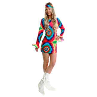 Partychimp Kostuum - Jurk - Hippie - Tye dye - Neon - S