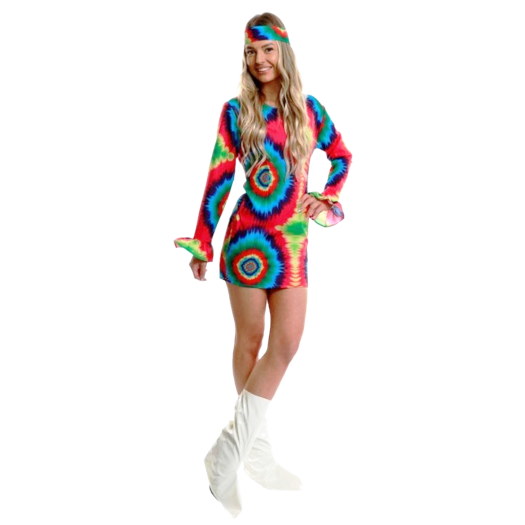 Kostuum - Jurk - Hippie - Tye dye - Neon - S