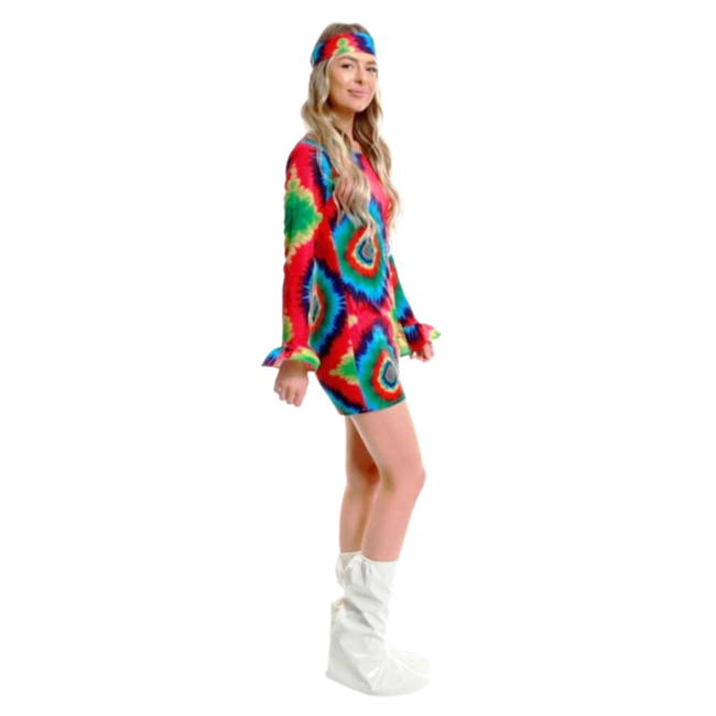Partychimp Kostuum - Jurk - Hippie - Tye dye - Neon - L