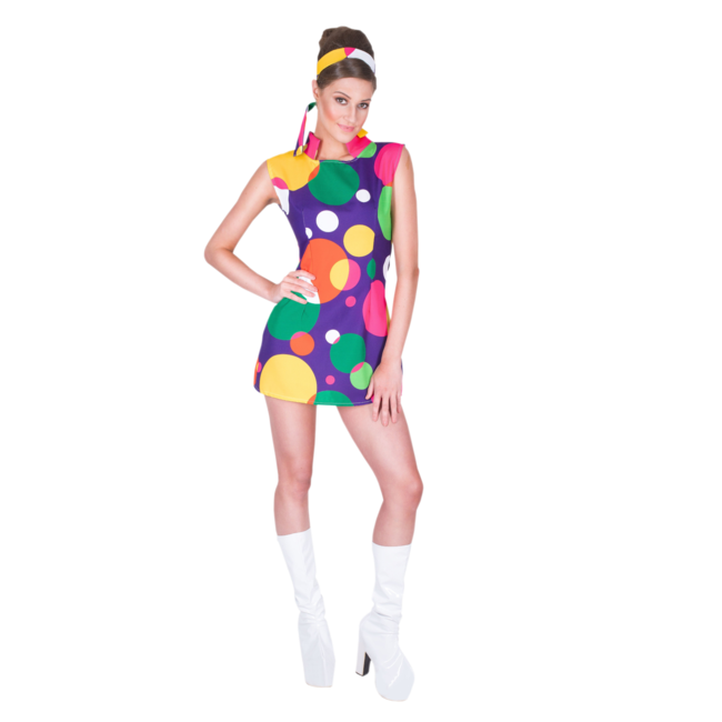 Partychimp Kostuum - Jurk - Hippie - Met stippen - L