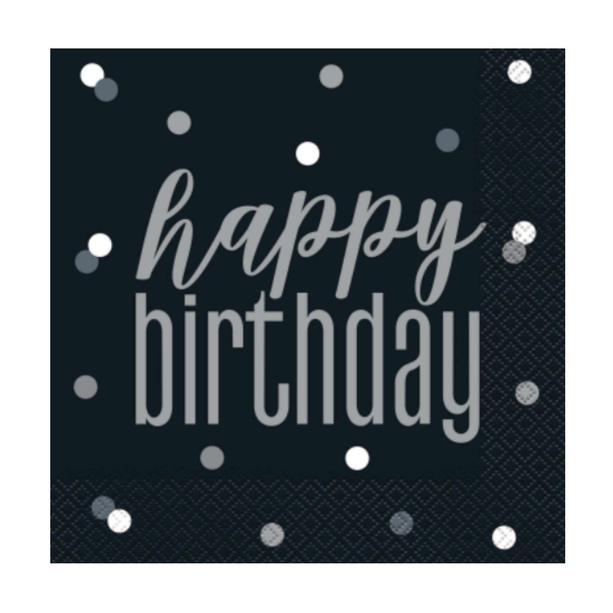 Servetten - Happy Birthday - Black & silver - Glitz - 33x33cm - 16st.