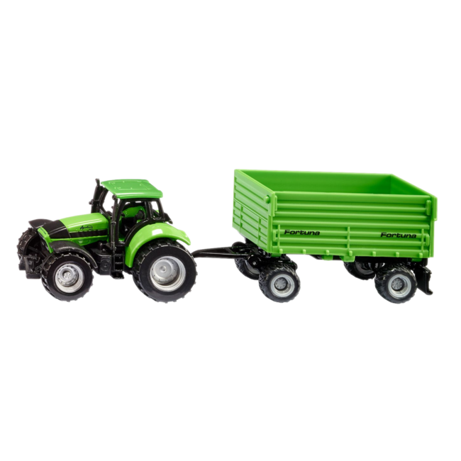 Siku Auto - Tractor - Deutz-Fahr met Fortuna aanhanger - Siku