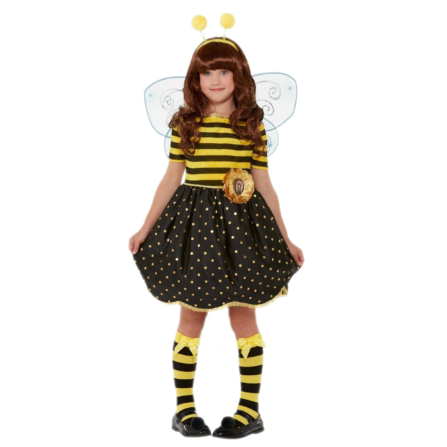 Smiffys Kostuum - Bij - Jurk, diadeem & vleugels - mt.128/140