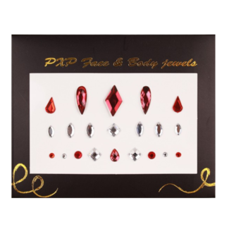 PartyXplosion Face & body jewels - Rood, wit - Model B