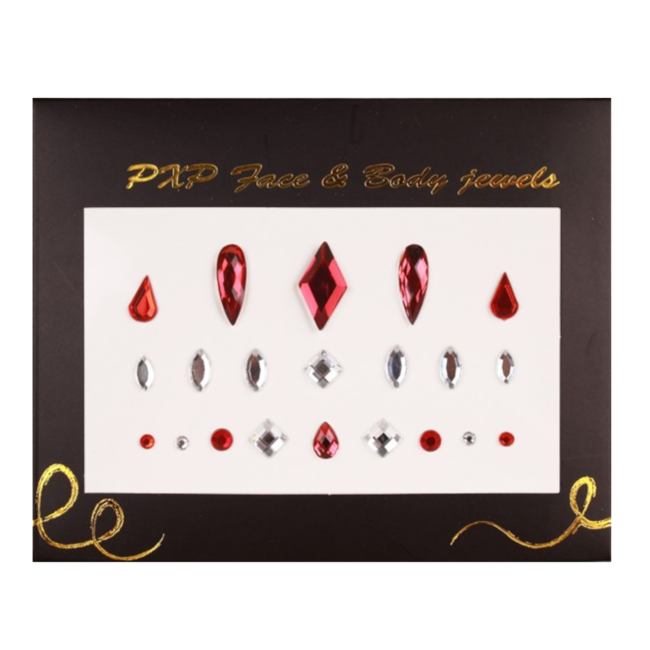 PartyXplosion Face & body jewels - Rood, wit - Model B