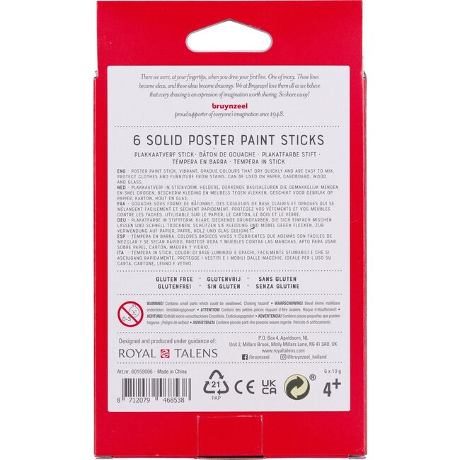 Bruynzeel Verfstiften - Plakkaatverf sticks - Basic - 6dlg.