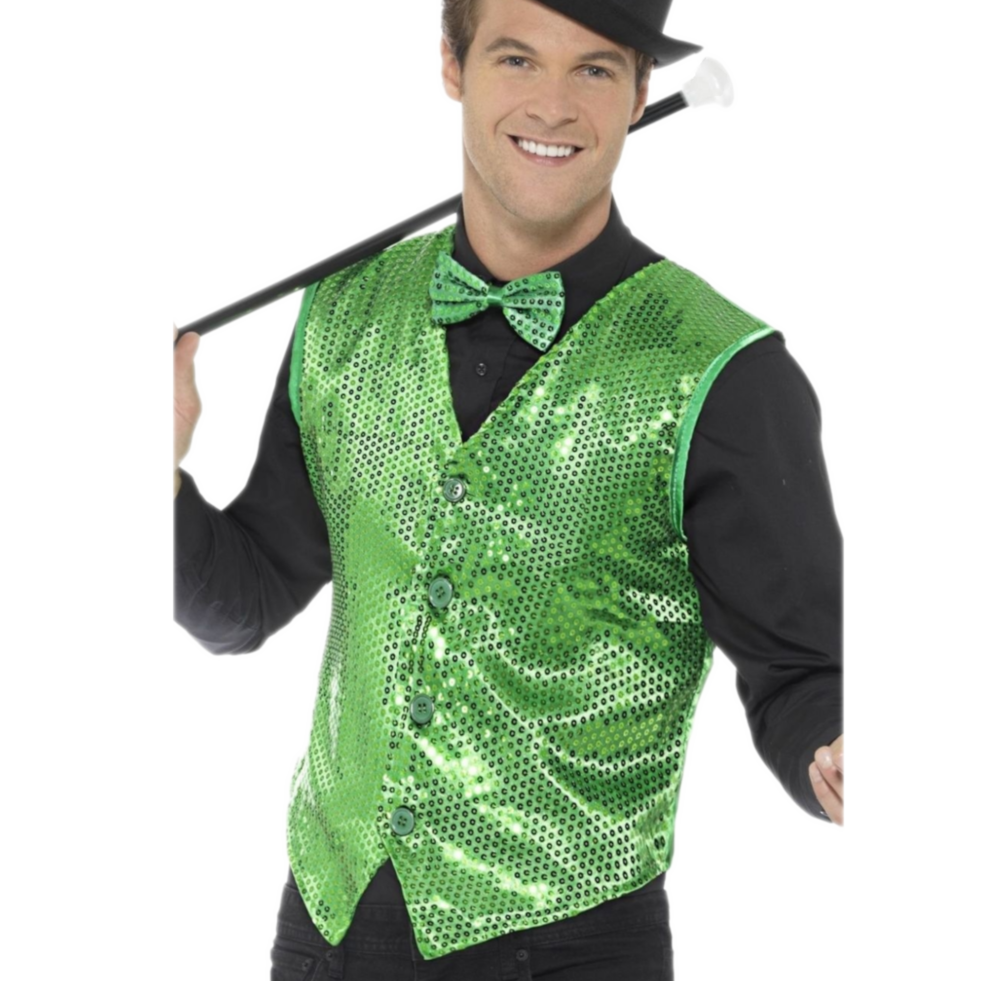 Kostuum - Pailletten - Vest - Gilet - Groen - M