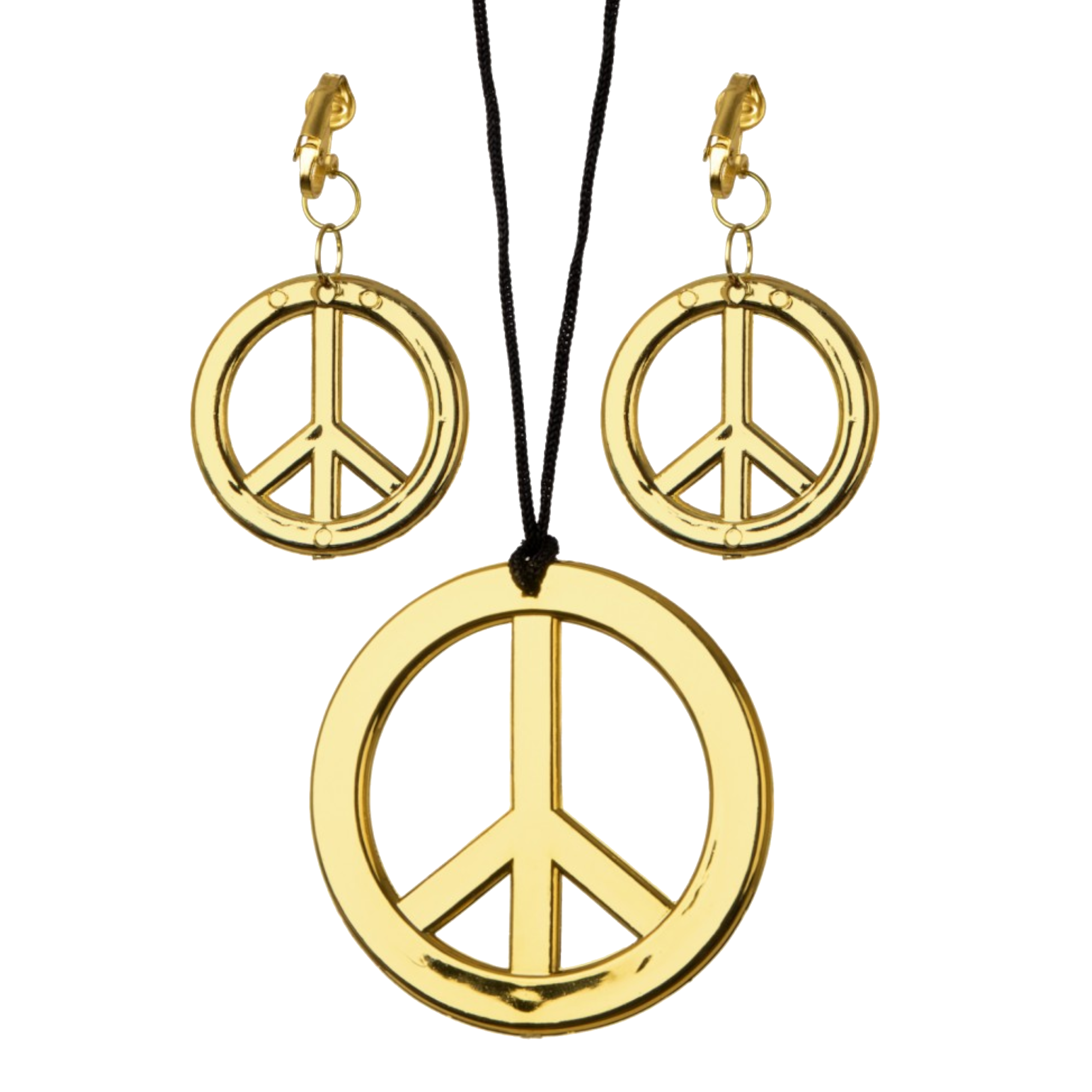 Hippie set - Peace - Ketting plus 2 oorclips - Goudkleurig