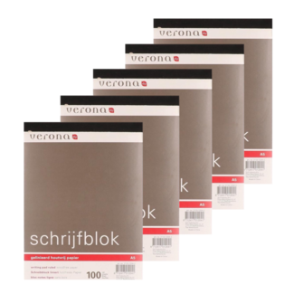 Verona Schrijfblok A4 - Set van 5st. - Gelinieerd
