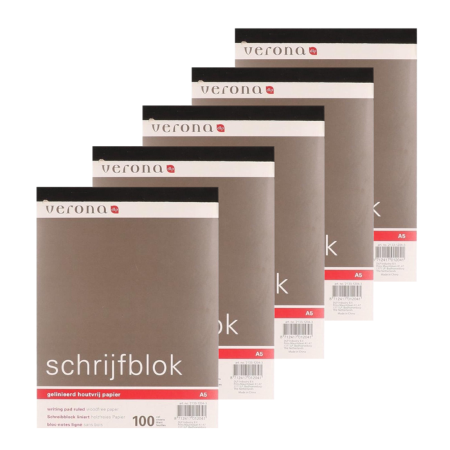 Verona Schrijfblok A4 - Set van 5st. - Gelinieerd