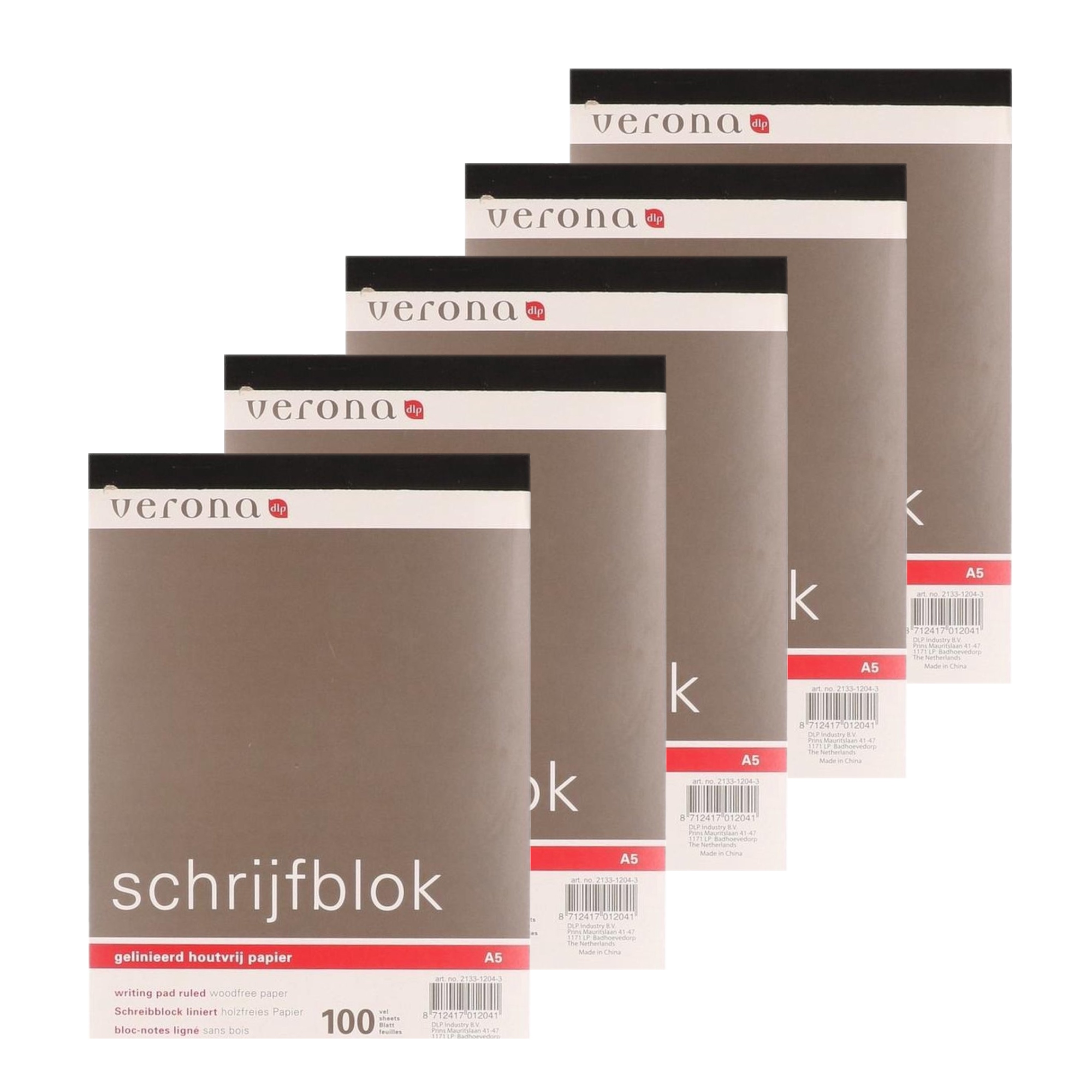 Schrijfblok A4 - Set van 5st. - Gelinieerd