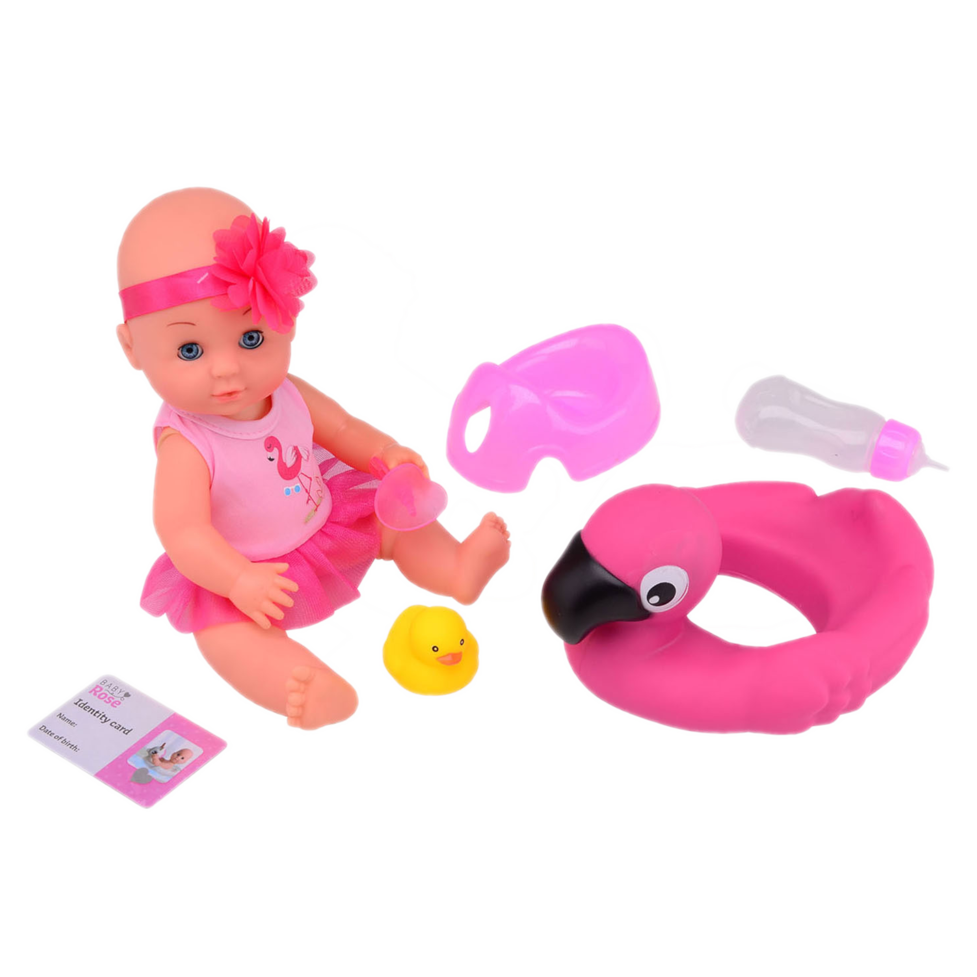 Pop - Baby Rose - Drink- en plaspop - 30cm - 1 stuks - Willekeurig geleverd - Incl. accessoires
