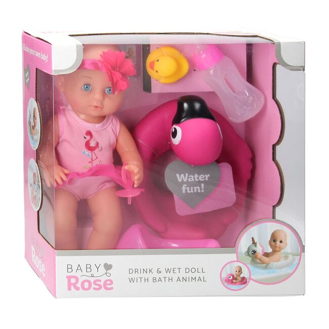 Johntoy Pop - Baby Rose - Drink- en plaspop - 30cm - 1 stuks - Willekeurig geleverd - Incl. accessoires