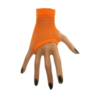 PartyXplosion Handschoenen - Oranje - Vingerloos - Net - Kort - Fluor, neon