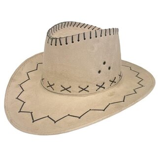Haza-Witbaard Hoed - Cowboy - Naturel / Wit - Leatherlook