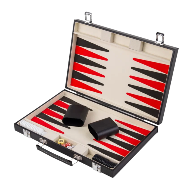 Bordspel - Backgammon - In leren koffer - 36x36cm