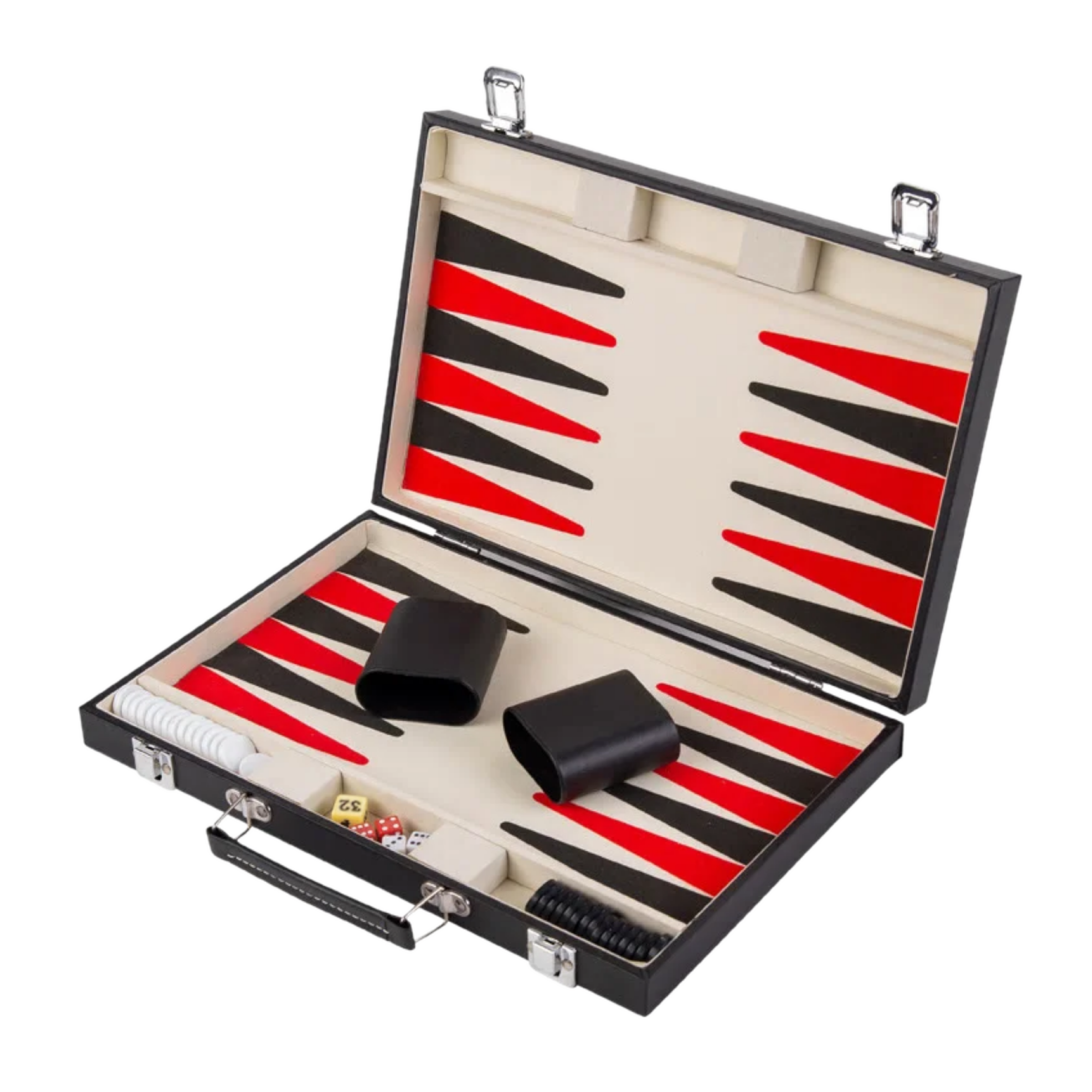 Bordspel - Backgammon - In leren koffer - 36x36cm