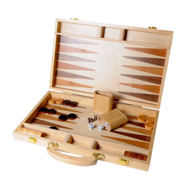 Engelhart Bordspel - Backgammon - Hout ingelegd - Houten cups - 39x28cm - 8+*