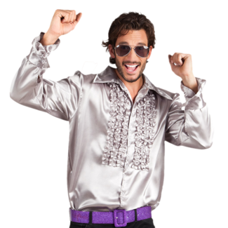 Haza-Witbaard Kostuum - Disco - Blouse - Zilver - Met ruches - M / L