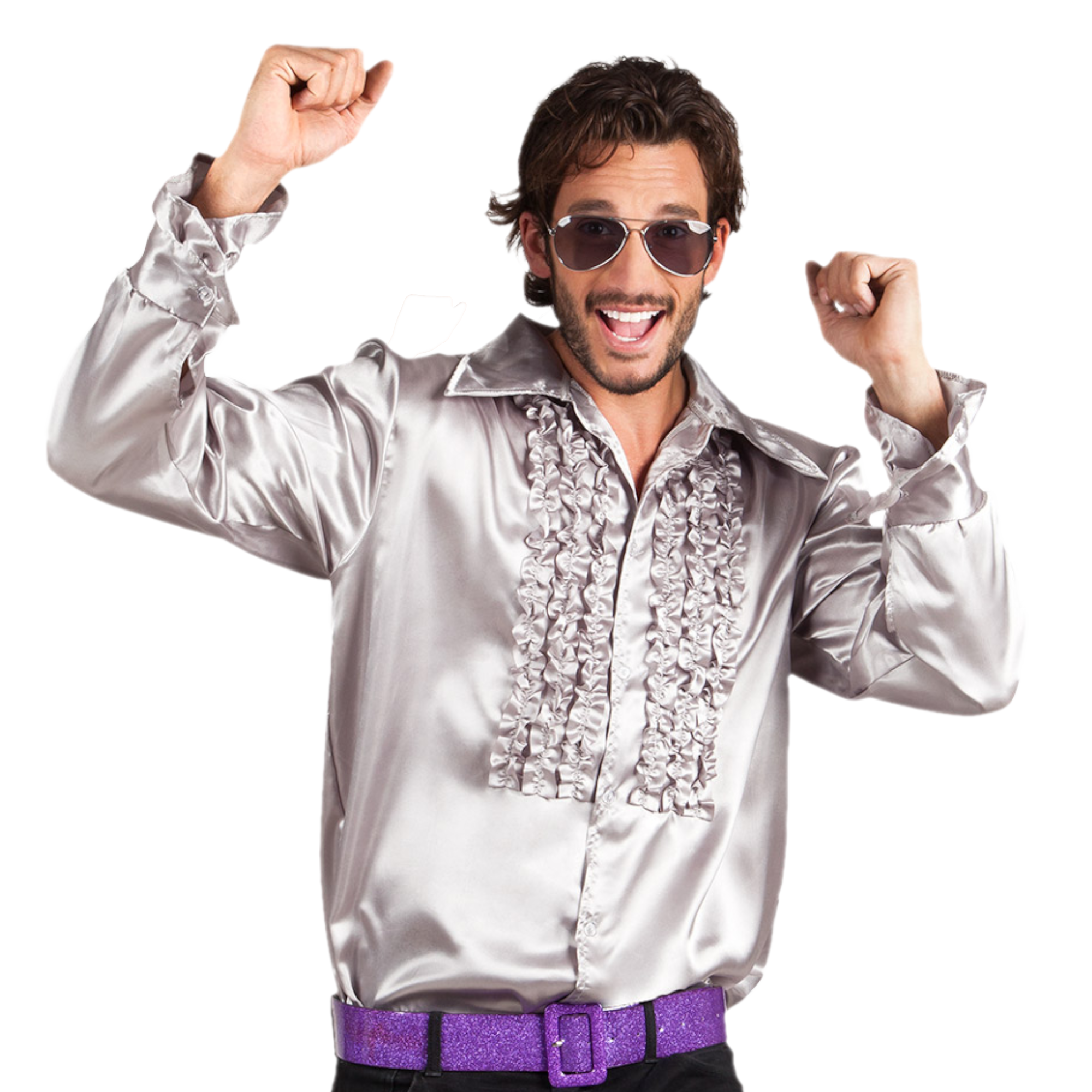 Kostuum - Disco - Blouse - Zilver - Met ruches - M / L