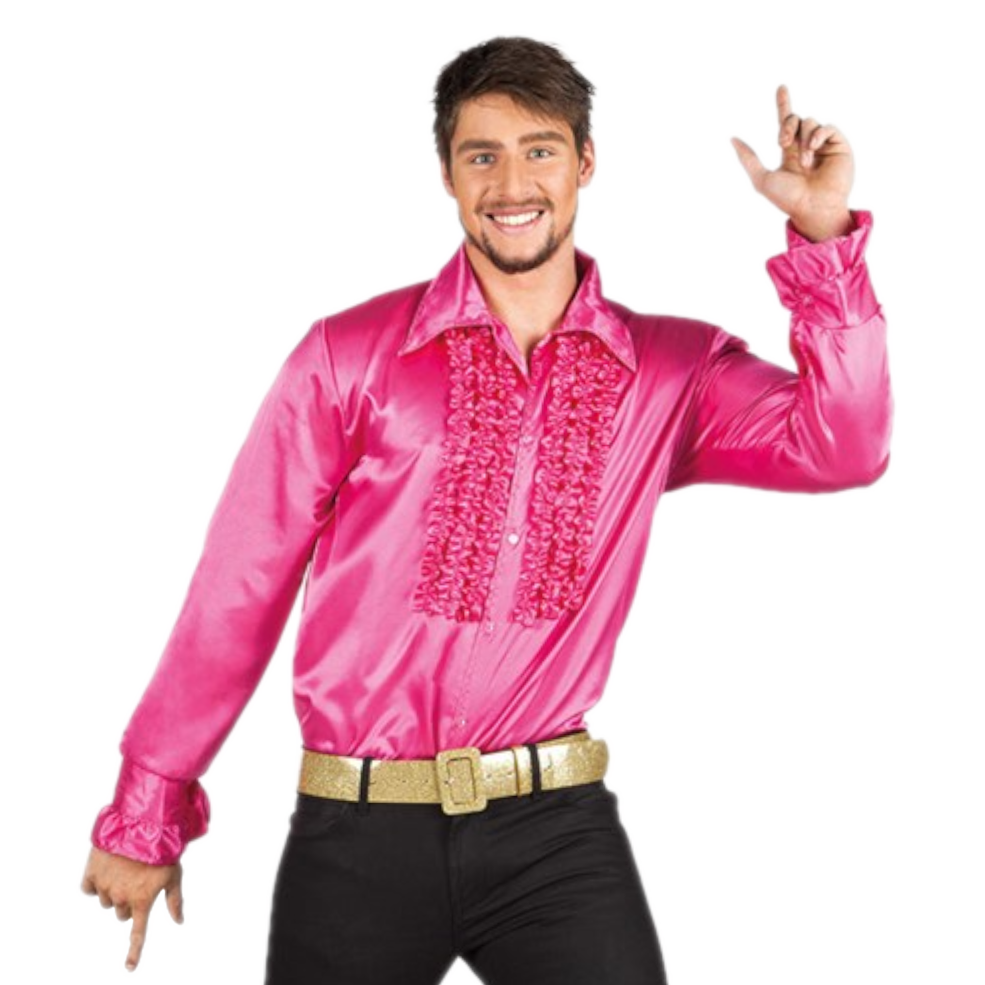 Kostuum - Disco - Blouse - Knalroze - Met ruches - XL / XXL