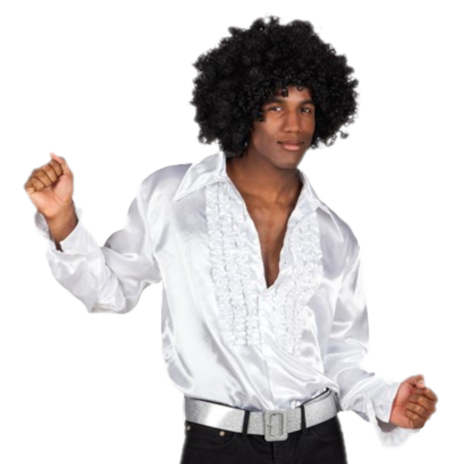 Haza-Witbaard Kostuum - Disco - Blouse - Wit - Met ruches - XL / XXL