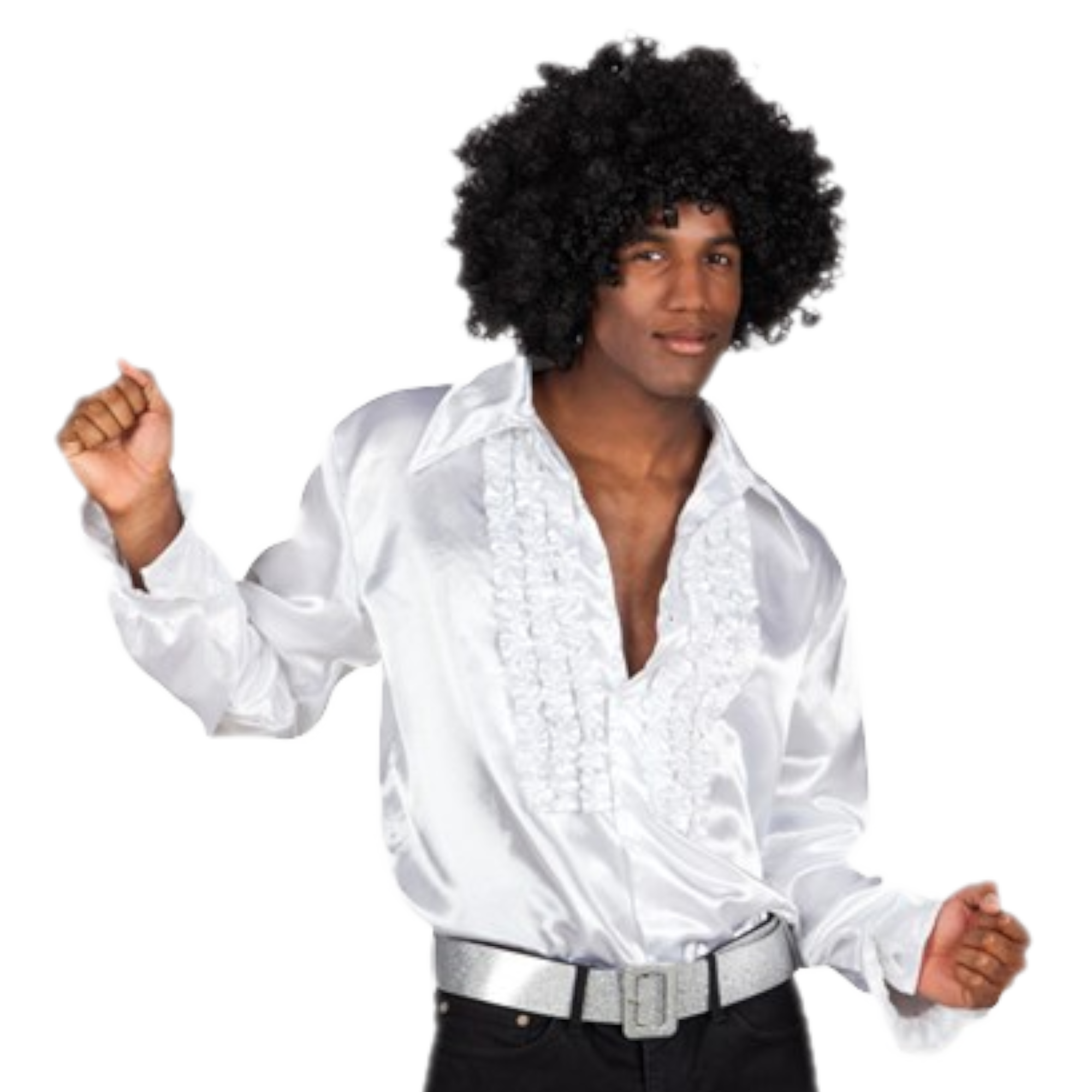 Kostuum - Disco - Blouse - Wit - Met ruches - XL / XXL