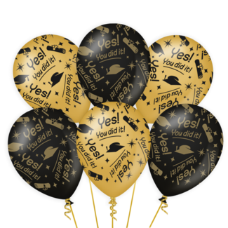 Paper Dreams Ballonnen - Geslaagd - Yes you did it! - Goud, zwart - 30cm - 6st.