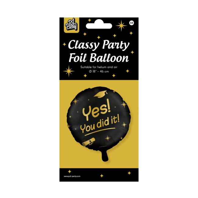 Paper Dreams Folieballon - Geslaagd - Yes! You did it - Zwart, goud - 46cm - Zonder vulling