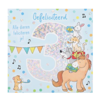 Depesche Kaart - Leeftijd & muziek - 3 jaar - Dierenstapel - 006A.