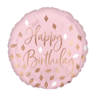 Anagram Folieballon - Happy Birthday - Rosé goud - 43cm - Zonder vulling