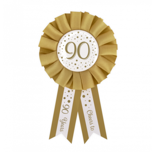 Paperdreams Rozet - 90 jaar - Goud, wit
