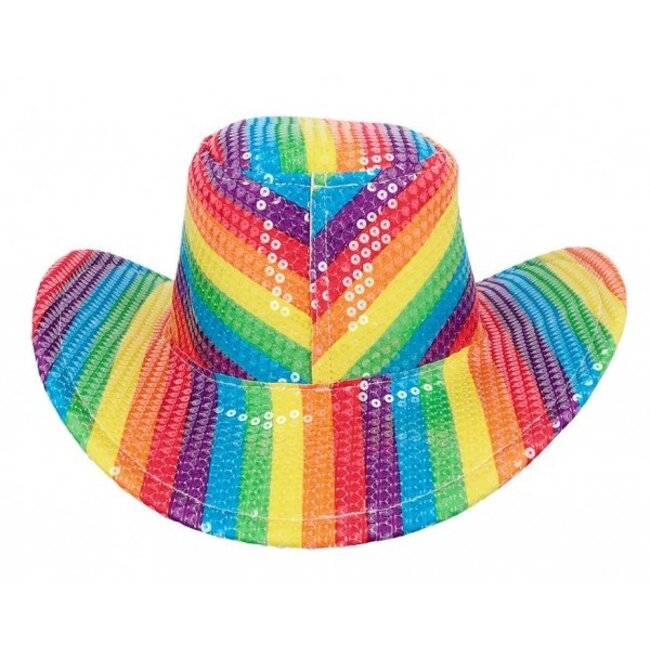 PartyXplosion Hoed - Cowboy - Regenboog - Pailletten