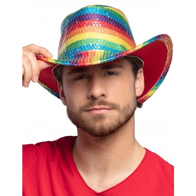 PartyXplosion Hoed - Cowboy - Regenboog - Pailletten