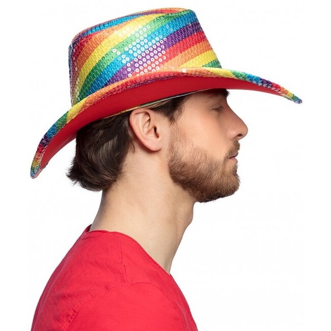 PartyXplosion Hoed - Cowboy - Regenboog - Pailletten