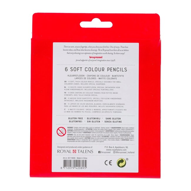 Bruynzeel Kleurpotloden - Zacht & dik - Easy grip - 6st. - Incl. puntenslijper