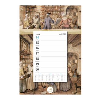 Comello Weeknotitie Kalender - 2024 - Op schild - Anton Pieck - Bakkerswinkel - 21x34cm