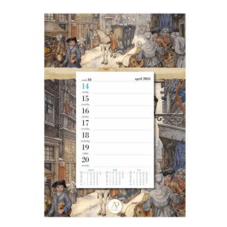 Comello Weeknotitie Kalender - 2024 - Op schild - Anton Pieck - Koetsslede voor bakkerij - 21x34cm**