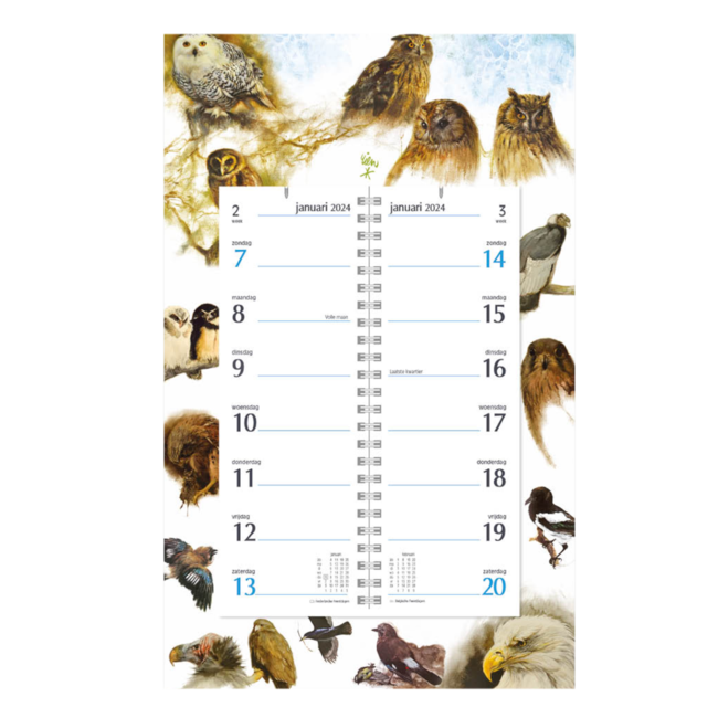 Comello Week omlegkalender - 2024 - Op schild - Rien Poortvliet - Natuur - Roofvogels - 21x34cm