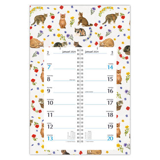 Comello Week omlegkalender - 2024 - Op schild - Franciens katten - Cats & Flowers - 21x34cm**